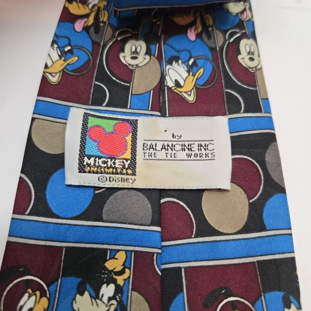 VTG Disney Mickey Unlimited‎ Neck Tie by Balancine Mickey Mouse & Goofy Striped